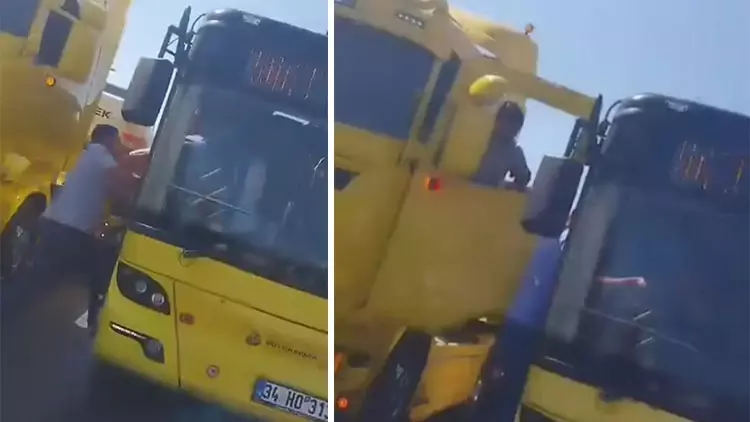 Maltepe D-100'de Trafikte Gerilim: TIR'dan İnip Otobüs Şoförüne Saldırdı