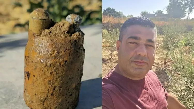 Zeytin Bahçesinde Sulama Yaparken Kurtuluş Savaşı’ndan Kalma Top Mermisi Buldu