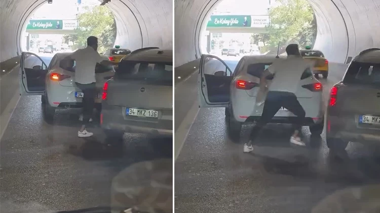 Ümraniye'de Tünelde Yol Verme Kavgası Kamerada