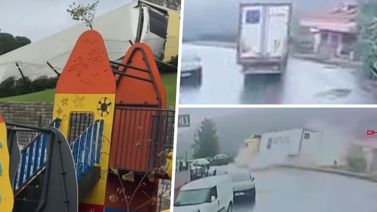 İstanbul Sarıyer’de TIR Devrildi: Çocuk Parkına Metreler Kala Durdu