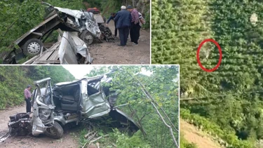 Giresun’da Uçuruma Yuvarlanan Kamyonetten Sağ Kurtuldular