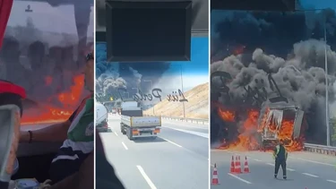 İstanbul Kuzey Marmara Otoyolu'nda Tır Yangını Tarım Arazisine Sıçradı
