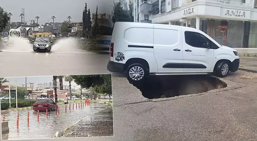 Adana'da Sağanak Sele Neden Oldu, Yol Çöktü