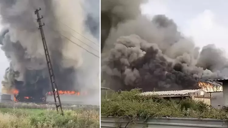 Mersin'de Pamuk Deposu Yangınına Müdahale Sürüyor