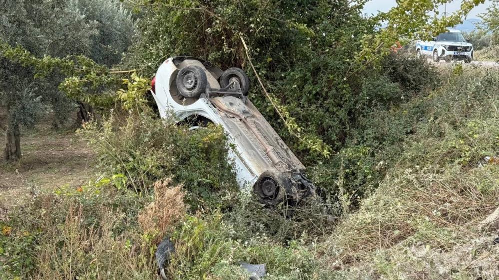 Bursa'da Sollama Yaparken Direksiyon Hakimiyetini Kaybetti, Zeytinliğe Uçtu
