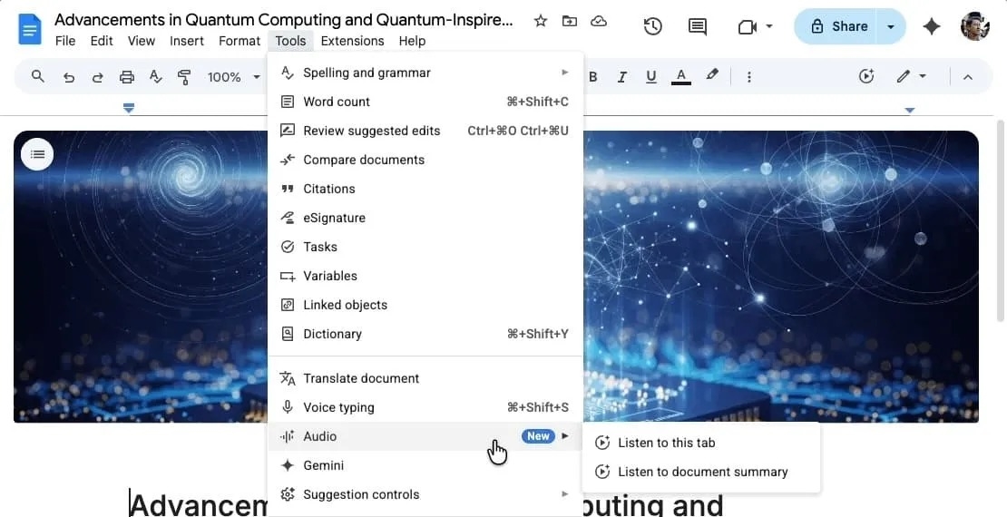 Google Docs Gemini Destekli Sesli Özetler Özelliğini Kullanıma Sundu Google Docs Gemini Destekli Sesli Özetler Özelliğini Kullanıma Sundu