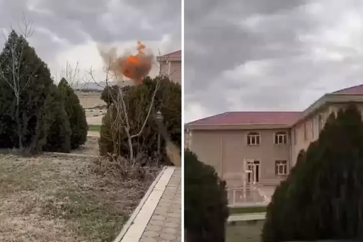 Azerbaycan’da Okul Yakınına İHA Düştü Olay Anı Kameraya Yansıdı