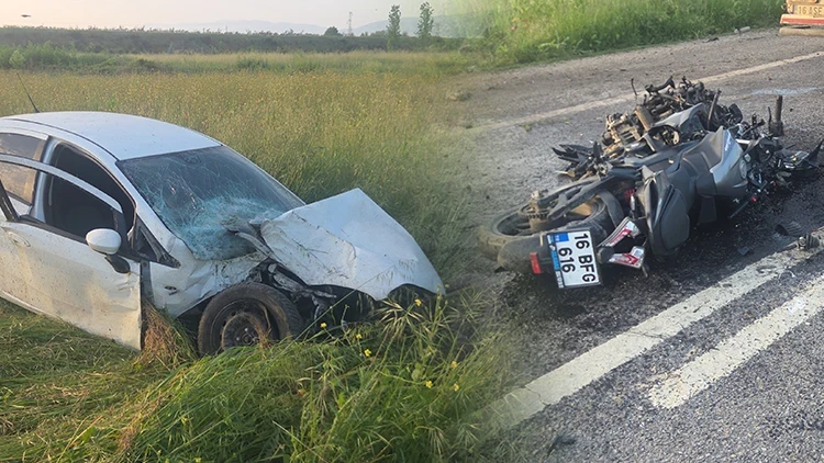 Bursa Orhangazi’de Virajda Savrulan Otomobil Tarlaya Uçtu Motosiklet Direğe Çarptı 4 Yaralı