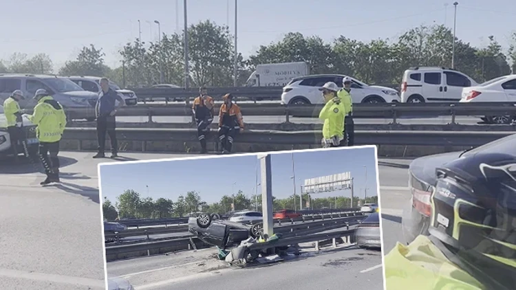Küçükçekmece D-100 Karayolu’nda Otomobil Takla Attı Trafik Yoğunluğu Oluştu