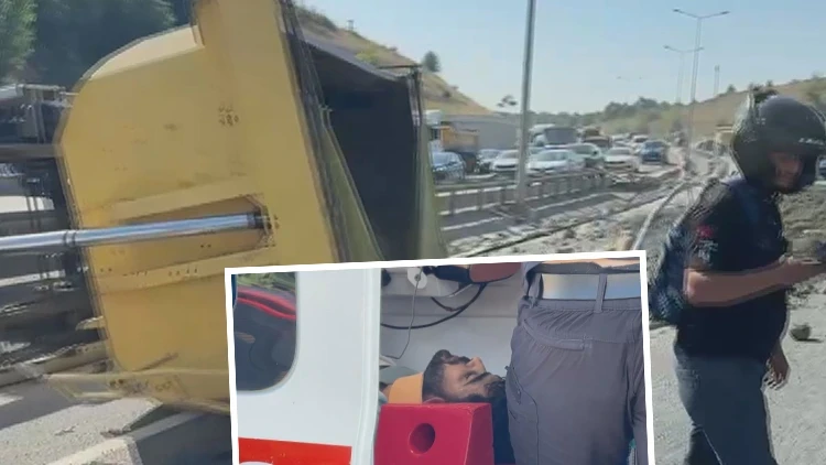 Eyüpsultan’da Hafriyat Kamyonu Otomobile Çarpıp Devrildi: 2 Kişi Yaralandı
