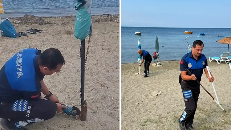 Erdek Sahillerinde Zincirle Yer Tutanlara Zabıta Müdahalesi: Eşyalar Toplandı