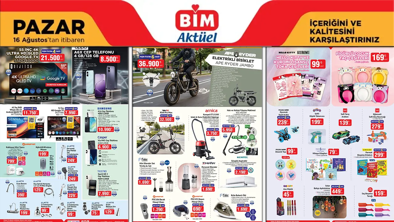 BİM 16 Ağustos 2026 Aktüel Kataloğu Yayınlandı: Elektrikli Bisiklet, Telefon Ve Televizyon Raflara Geliyor