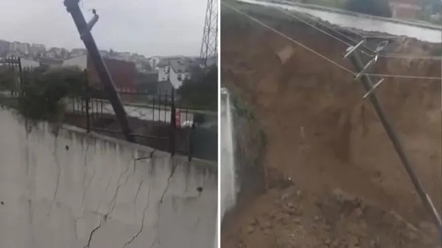 Gölcük'te Sağanak Duvarı Yıktı, Elektrik Direği Yan Yattı