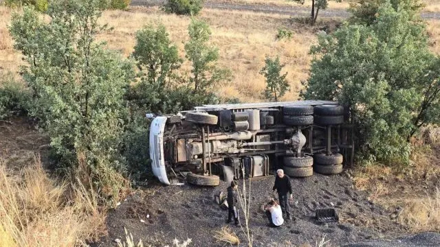 Bingöl-Muş Karayolunda Devrilen Kamyonun Sürücüsü Yaralandı